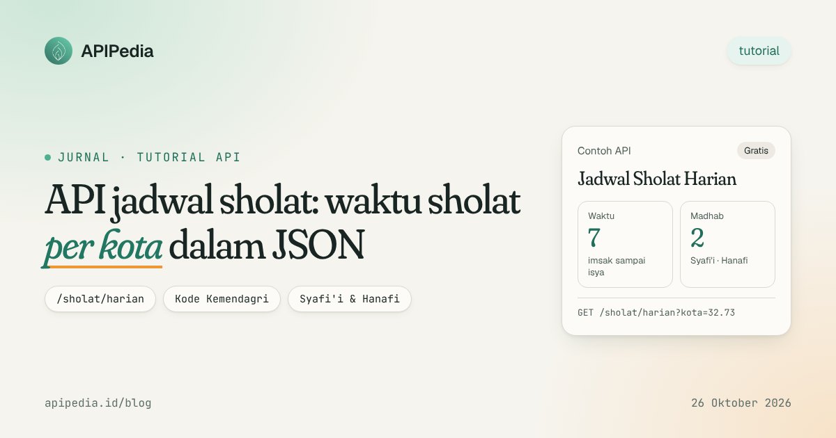 API jadwal sholat APIPedia: waktu imsak sampai isya per kabupaten/kota dengan pilihan madhab Syafi'i dan Hanafi