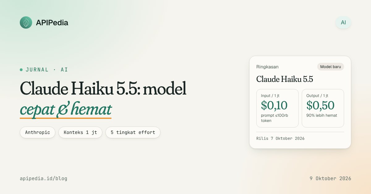 Claude Haiku 5.5 dari Anthropic: tarif $0,10 input dan $0,50 output per 1 juta token, konteks 1 juta token